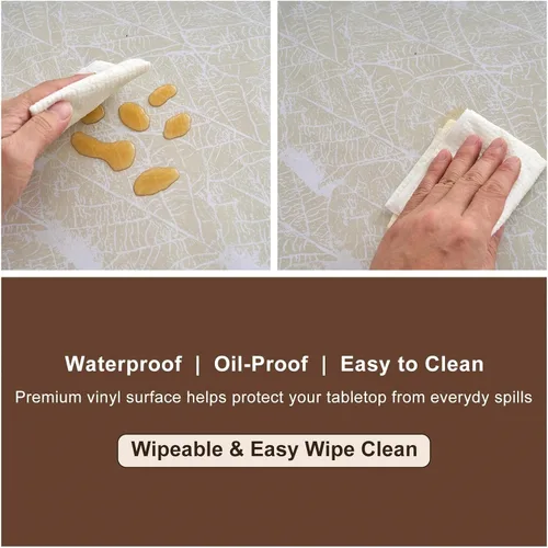 Vista 3 de LIBERECOO Mantel de vinilo resistente con reverso de franela, mantel de plástico impermeable a prueba de aceite, resistente a las manchas, lavable