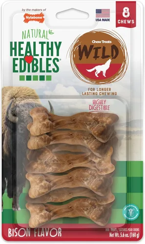 Vista 11 de Nylabone Healthy Edibles WILD - Golosinas naturales masticables para perros, sabor a bisonte, perros pequeños de hasta 20 libras, huesos masticables