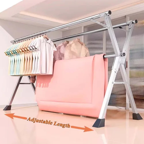 Vista 5 de This Stainless Steel Garment Rack, Clothes Drying Rack Collapsible, Heavy Duty Laundry Rack, Foldable Laundry Drying Rack, with 20 Windproof Hooks