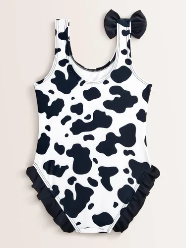 Vista 3 de WDIRARA Traje de baño de una pieza con estampado de vaca para niña