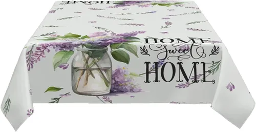 Vista 4 de Mantel rectangular decorativo con hojas de lavanda moradas para el hogar, mantel para comedor, barbacoa, picnic, mesa auxiliar, 52 x 70 pulgadas