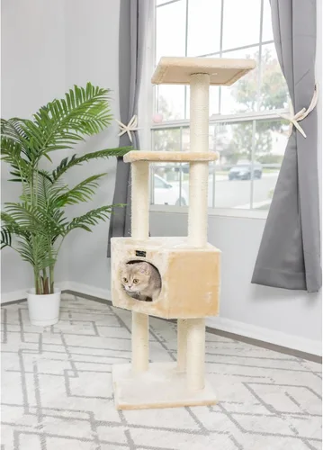 Vista 5 de árbol de gato muebles condo Armarkat, altura 50 pulgadas a 60 pulgadas, Beige