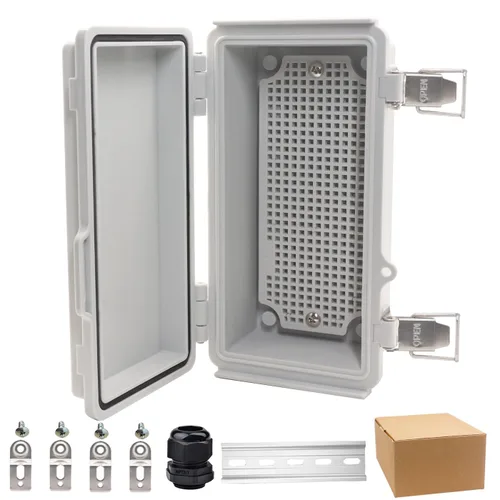 Vista 26 de Caja eléctrica impermeable, caja de conexiones IP67, pestillo de acero inoxidable, cubierta transparente con bisagras, carcasa para proyectos