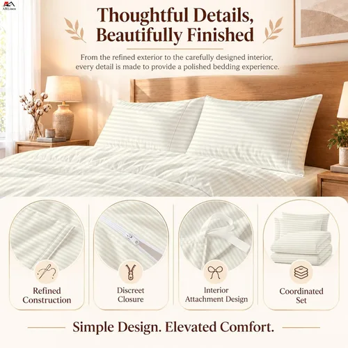 Vista 109 de ARlinen Juego de funda de edredón de tamaño individual, 100% algodón egipcio, juego de ropa de cama de 3 piezas con cierre de cremallera, incluye 1