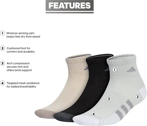 Vista 2 de adidas Men's Cushioned Quarter Socks (3-pair)