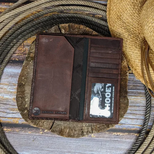 Vista 4 de HOOEY Cartera Rodeo de cuero para hombre, Azteca en relieve- Marrón