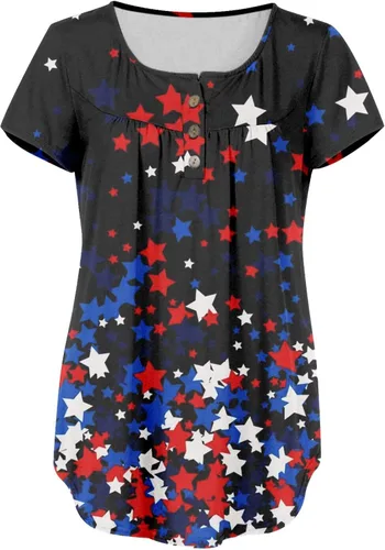 Vista 2 de Camisetas para mujer del 4 de julio, camiseta con la bandera estadounidense para mujer, blusa patriótica, casual, 4 de julio