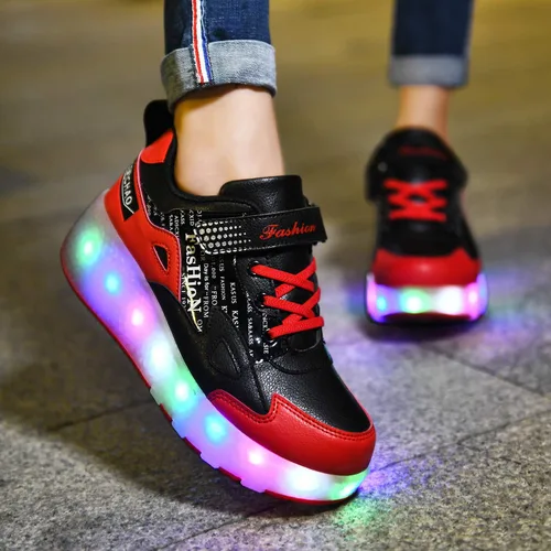 Vista 4 de HHSTS Zapatos para niños – Nuevos mejorados con ruedas zapatos de luz LED de colores patines rodantes brillantes zapatos de patinar regalos simples