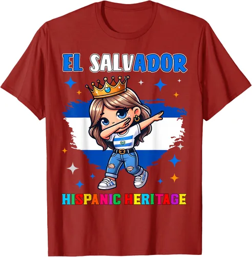Vista 56 de Camiseta infantil El Salvador Dabbing Girl Hispanic Heritage Celebration, Negro