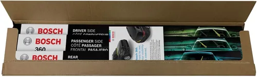Vista 2 de Bosch - Kit completo de reemplazo de limpiaparabrisas 360 para vehículo, incluye un par de limpiaparabrisas delanteros tipo haz y 1 limpiaparabrisas