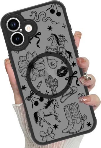 Vista 62 de Funda magnética para iPhone 17 Pro [compatible con MagSafe], bonita funda de moda con estampado de leopardo negro, translúcida, mate, parte trasera
