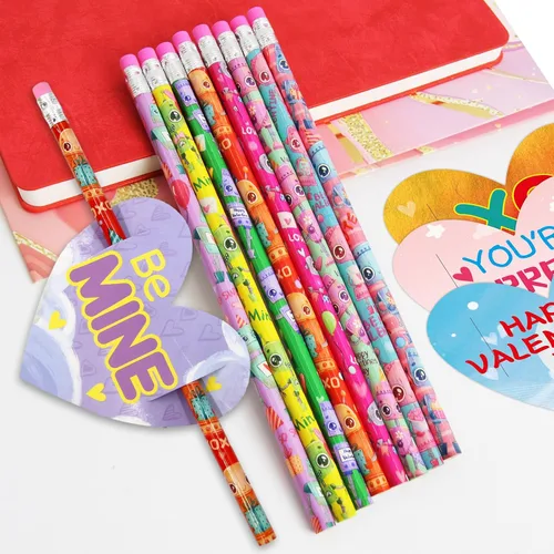 Vista 4 de ceiba tree Lápices para el día de San Valentín con tarjetas, lápices de corazón para niños, a granel con borradores, 30 unidades, lápiz de madera