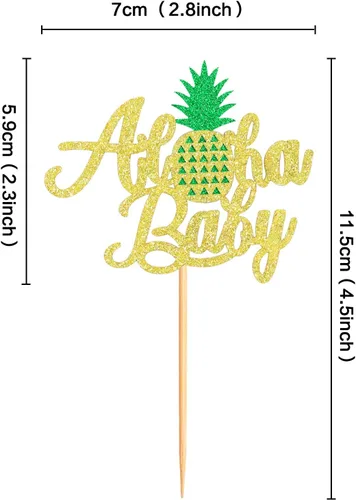 Vista 2 de Ercadio Aloha - Paquete de 24 adornos para cupcakes de piña con purpurina Hawaii Aloha Baby Cupcake Picks Hawaiian Luau Tropical Summer Aloha