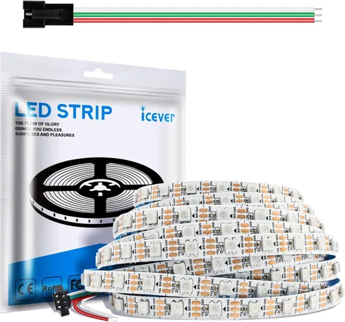 Vista 9 de Tira de luces LED WS2812B de 16.4 pies, 5 V, 150 LED RGB IC 5050SMD direccionables individuales – PCB blanco flexible IP30-30LEDs/m MagicRGB Dream