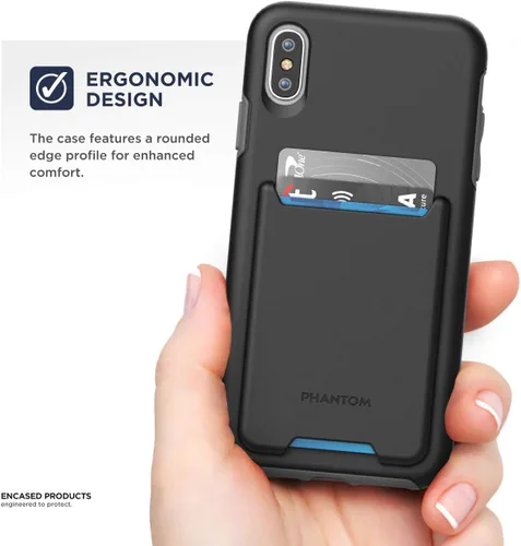 Vista 5 de ENCASED Funda tipo cartera para iPhone Xs Max (2018) con tarjetero (capacidad para 3 tarjetas de crédito) (negro)