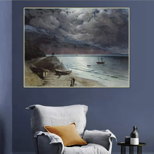 Vista 4 de Pinturas famosas Impresión de lienzo Ivan Aivazovsky "Noche en Gurzof" Cuadro de arte de pared en lienzo para decoración de oficina 30x39cm Sin marco