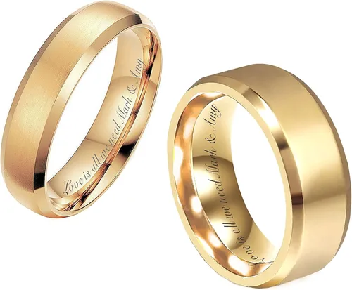 Vista 5 de Juego de anillos de boda personalizados de tungsteno pesado para parejas grabado personalizado gratis se envía desde Estados Unidos Tungsteno Sin