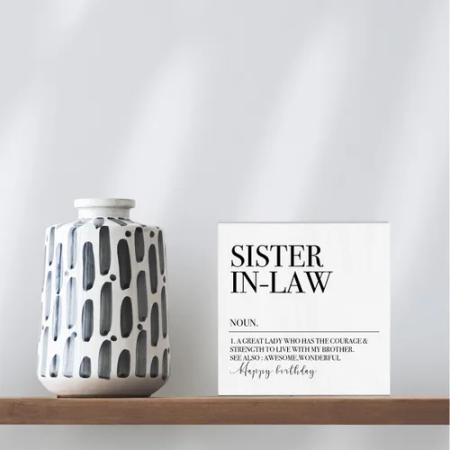 Vista 6 de Letrero decorativo de madera con texto en inglés "Sister in Law Definition" para cuñada, regalos de cumpleaños, decoración rústica de escritorio