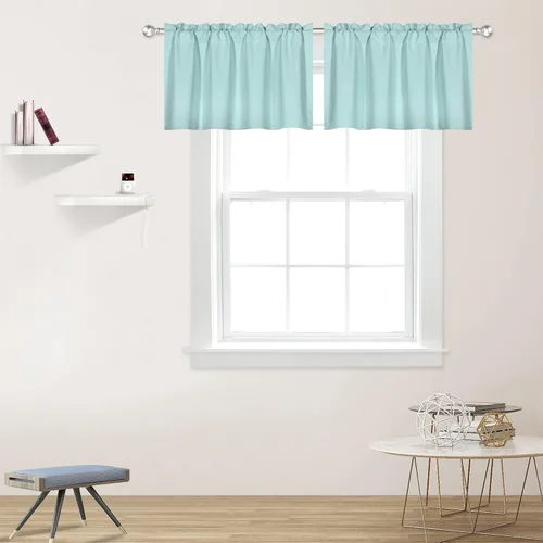 Vista 32 de DECOVSUN Cenefas Aqua para ventanas de cocina, con bolsillo para barra, opacas, con aislamiento térmico, 1 panel de 42 x 18 pulgadas