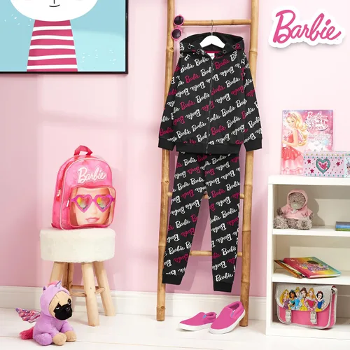 Vista 5 de Barbie Conjunto de ropa de descanso con capucha y pantalones deportivos para niña