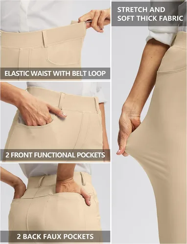 Vista 4 de Rammus Pantalones de yoga para mujer con bolsillos, pantalones de trabajo elásticos para mujer, corte de bota, para negocios, oficina, casual