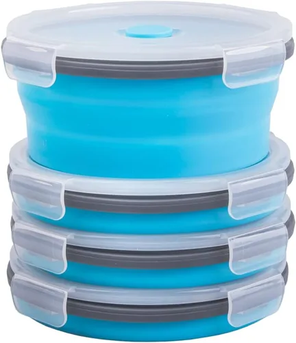 Vista 27 de Recipientes plegables de almacenamiento de alimentos con tapa hermética, 11.8 oz, juego de 4 recipientes pequeños de silicona apilables para la 4