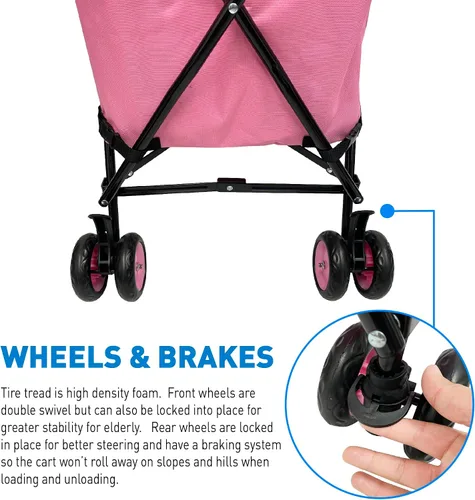Vista 3 de EasyGo - Carrito de compras plegable con ruedas, lona extraíble, capacidad de 120 libras, color rosa básico