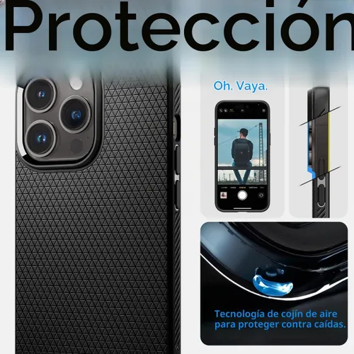 Vista 5 de Spigen Liquid Air - Funda diseñada para iPhone 14 Pro (2022) [protección de grado militar], color negro mate Negro mate