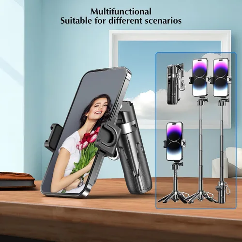 Vista 7 de Mini trípode para selfie, 3 en 1, mini trípode extensible para teléfono with Detachable Remote Pocket Size, Phone Grip, 10m Wireless Shutter, Vlog