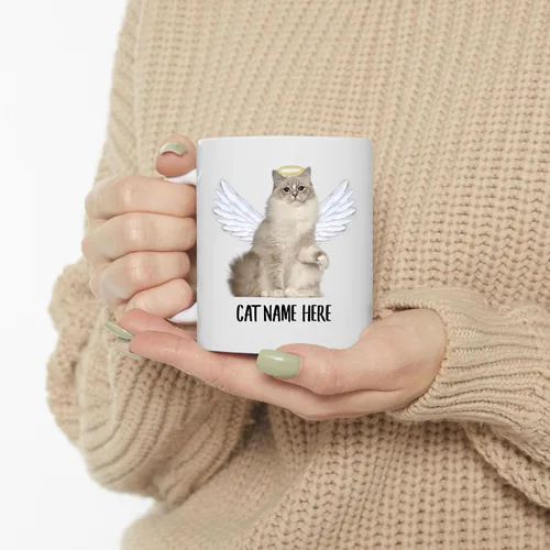 Vista 3 de Taza de café conmemorativa personalizada con diseño de alas de ángel de gato, diseño de lince y punto de lince, regalo de condolencias