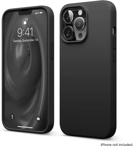 Vista 9 de elago Compatible con funda para iPhone 13 Pro, funda de silicona líquida, cubierta protectora de cuerpo completo, delgada, forro de microfibra Negro