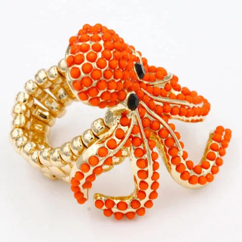 Vista 2 de Lavencious Anillo elástico de diamantes de imitación con diseño de pulpo para mujer, talla 7-9