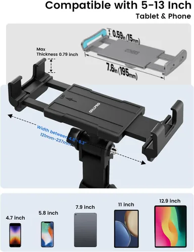 Vista 7 de OHLPRO Soporte para tablet de automóvil con ventosa para tablero y parabrisas, abrazadera ajustable de rotación de 360° con brazo telescópico