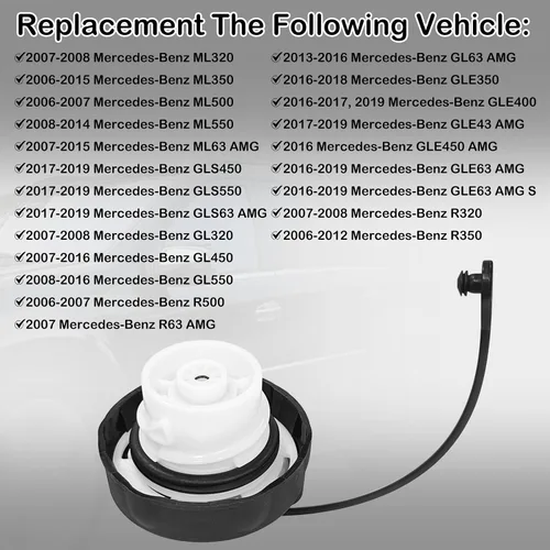 Vista 3 de Tapa de combustible de gasolina de repuesto A1644700030 A1664705800 compatible con Mercedes-Benz ML320 ML350 ML500 ML550 GL320 GL450 GL550 R320 R350