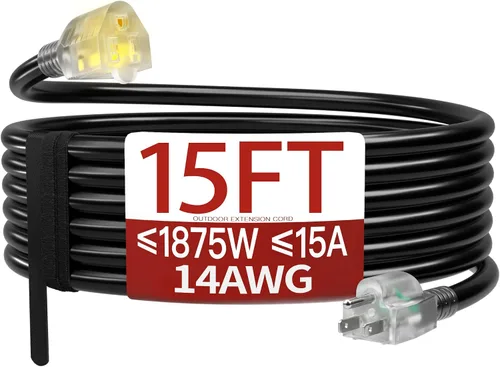 Vista 58 de Cable de extensión corto de 16/3 de 1 pie, cable de extensión negro flexible y duradero, cable de alimentación de 3 clavijas para interiores
