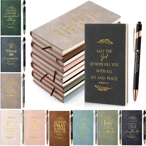 Vista 10 de Crtiin 20 cuadernos de notas religiosos a granel con bolígrafo motivacional, versículo bíblico inspirador, diario de oración de cuero, regalos