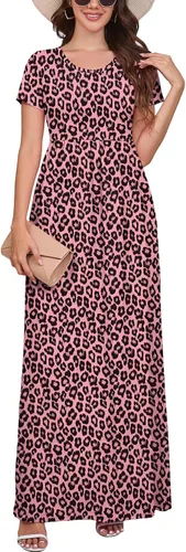 Vista 14 de DEARCASE - Vestido Maxi para Mujer de Manga Corta, Casual de Verano, Holgado, Liso, Cómodo, Vestidos Largos con Bolsillos 1-negro