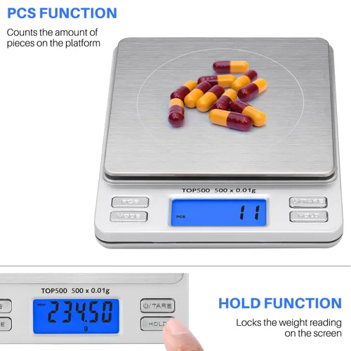 Vista 3 de Báscula Digital Pro de Bolsillo Smart Weigh 500g x 0.01g – 6 Unidades: g, oz, gn, ozt, DWT, ct – Alta Precisión para Cocina, Hierbas y Joyería
