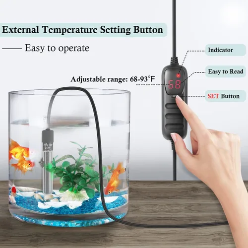Vista 4 de HITOP Mini calentador sumergible para acuario – 25 W, 50 W, 100 W, 200 W, 300 W, calentador pequeño para pecera de 1 a 70 galones con controlador