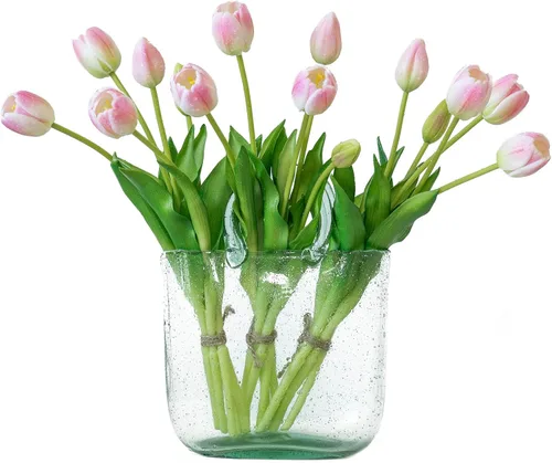 Vista 36 de DUYONE 15 flores de tulipanes artificiales, ramo de látex de tacto real, tulipanes falsos para oficina, boda, fiesta, hogar, cocina, jardín