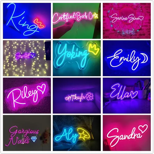 Vista 2 de Letrero de neón personalizado, letreros de luz de neón LED personalizables, decoración de pared para dormitorio, letrero de neón regulable