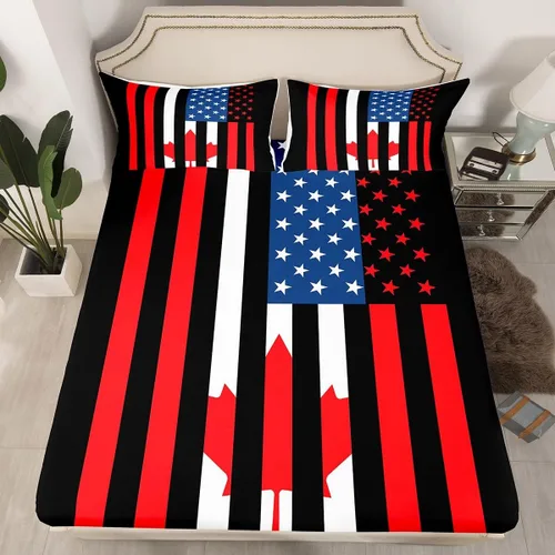 Vista 23 de Erosebridal American Flag Fitted Sheet Twin, Hockey Bedding Set United States Sports Games Bed Sheets for Kids Boys Teens Bedroom, Red White