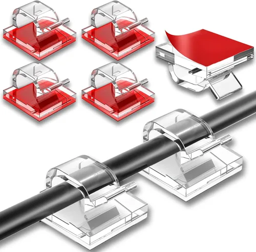 Vista 10 de 65 piezas de clips para cables, organizador de cables adhesivo, soporte de cable, clip de alambre, gestión de cables, ganchos autoadhesivos, soporte