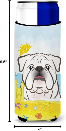 Vista 6 de Caroline's Treasures BB2088MUK Bulldog Inglés Blanco Verano Playa Hugger para latas delgadas Puede Enfriar Manga Abrazador Lavable a Máquina Manga