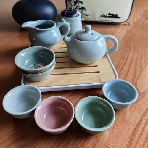 Vista 3 de Four Seasons - Juego de té de cuatro colores, juego de té para viajar en cuatro estaciones, adecuado para cumpleaños, ceremonias de graduación, día