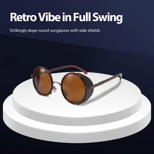 Vista 2 de Technigadgets Nasir - Gafas de sol redondas retro con escudo lateral, estilo steampunk vintage, gótico, grande, marco circular de metal