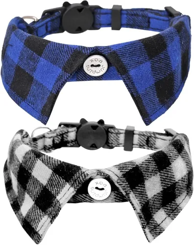 Vista 7 de Juego de 2 collares de gato con corbata de moño y campana para gatito ajustable de seguridad