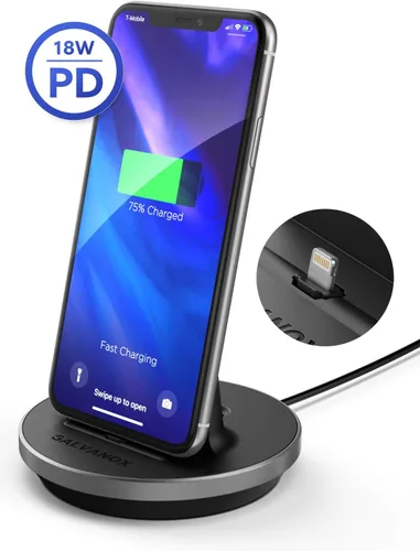 Vista 7 de Soporte de carga para iPhone con certificación MFi, base Lightning de escritorio con cable USB-C integrado para carga rápida Apple iPhone 14 Pro