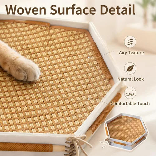 Vista 5 de General Cat Bed, Handwoven Cat Basket with Removable Swing Mat & Play Rope