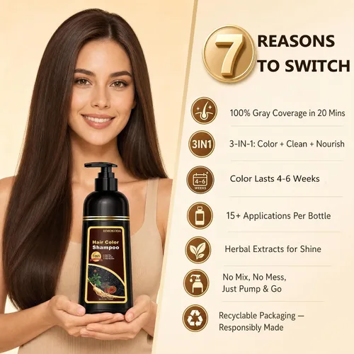 Vista 4 de YOCISKU Hair Dye Shampoo, 3 in 1 Gray Hair Coverage Herbal Dye Shampoo For natural-looking shine Ammonia-free fresh aroma stays gentle on